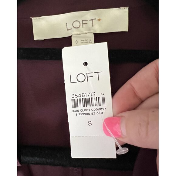 LOFT Womens Long Sleeve Shirt Dress 8 Burgundy Twist Front Detail Professional - Picture 4 of 6